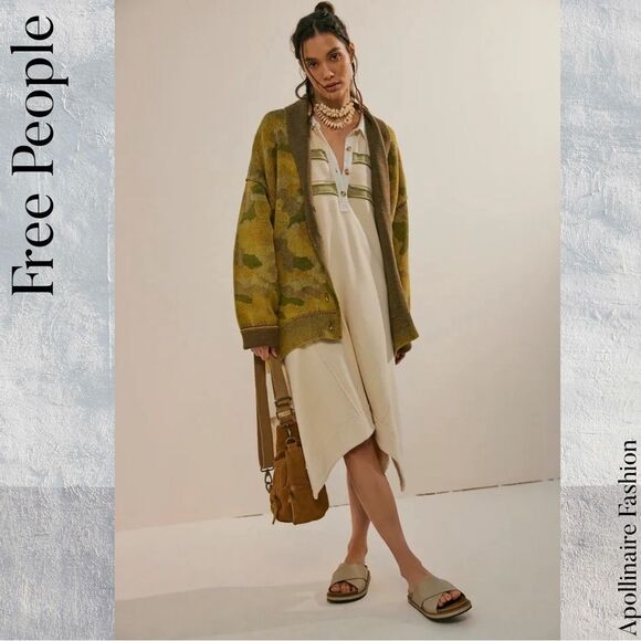 FREE PEOPLE CHAMOMILE CARDI SWEATER IN ARMY GREEN COMBO SIZE XL NWOT - Picture 2 of 8
